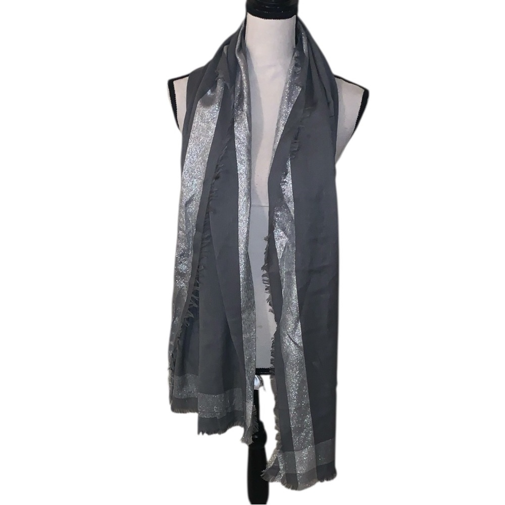 RSVP Gray and Silver Scarf Fringe Holiday Metallic